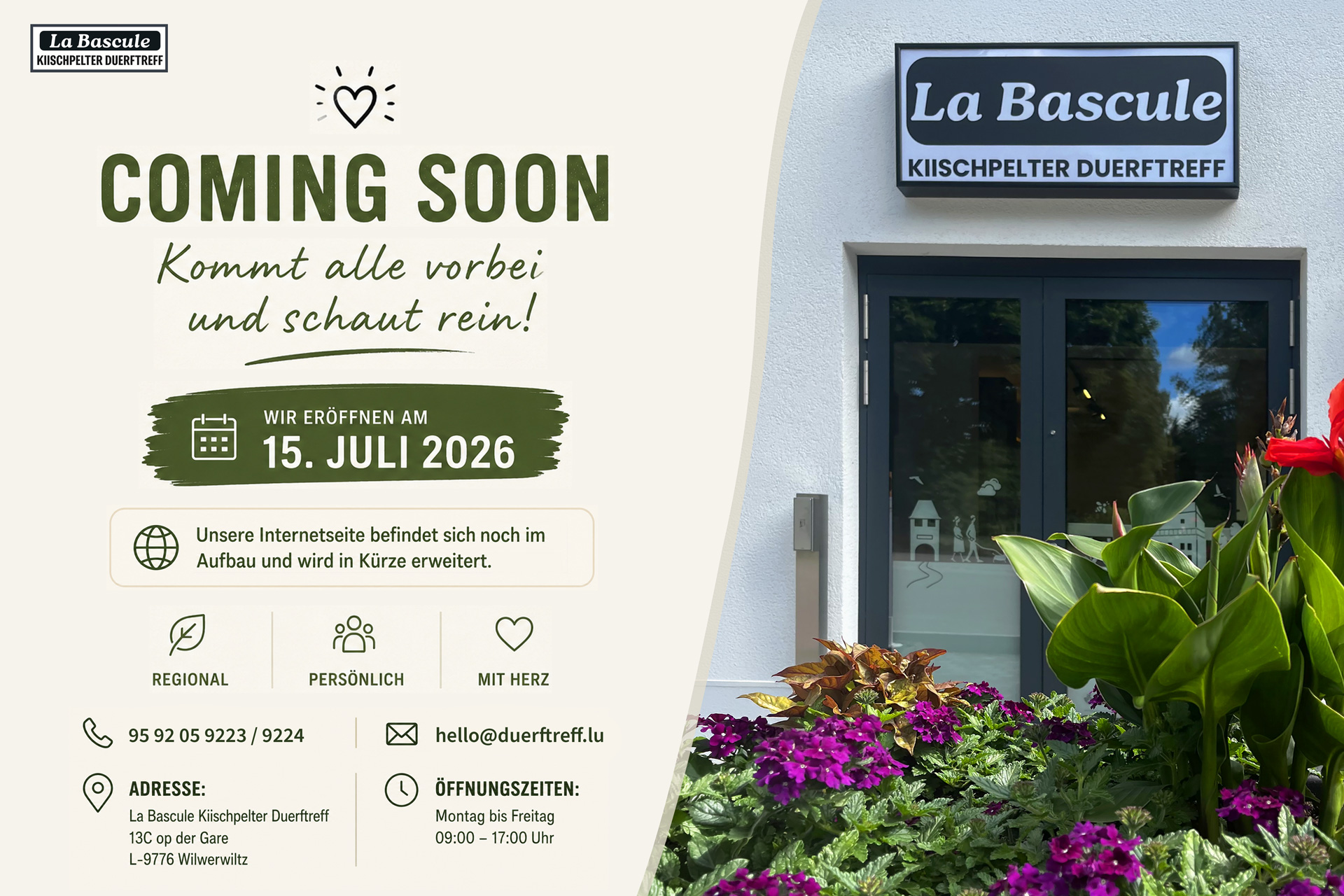 La Bascule Kiischpelter Duerftreff – Coming Soon, Eröffnung am 15. Juli 2026